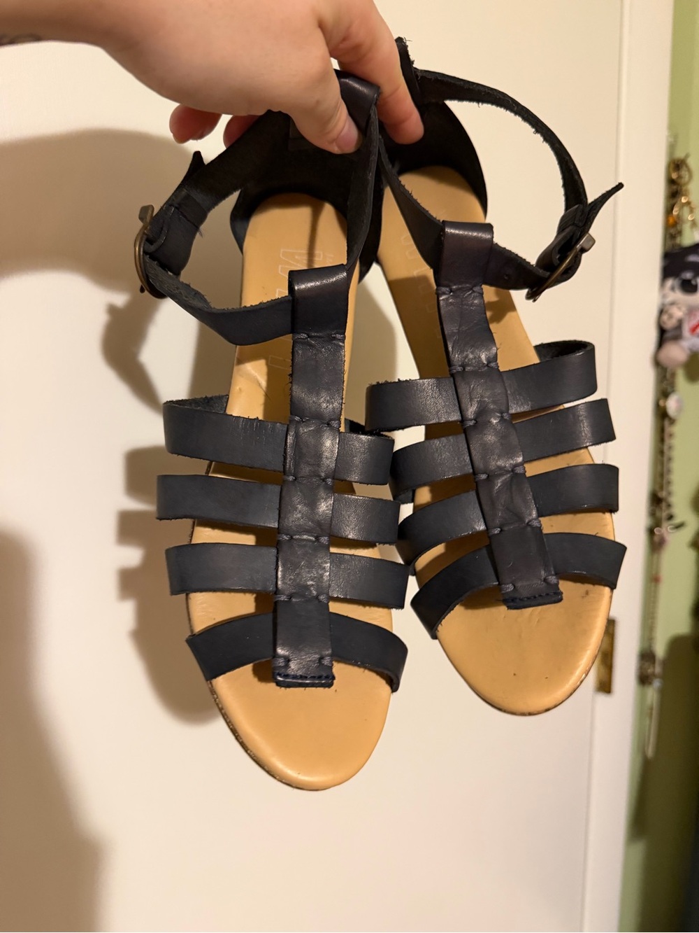 Jacques Levine "Whit" Women's Navy Strappy Leather Wedge Sandals